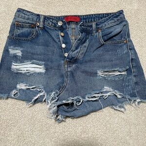 Signature8 Blue Jean Shorts Distressed High-Waisted